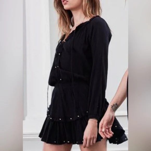 Loveshackfancy popover dress black with gold tassels - Picture 3 of 7